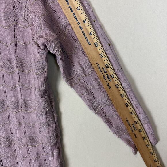 White House Black Market Sweater Women Large Purple Knitted Beaded Cold Shoulder - Picture 13 of 13